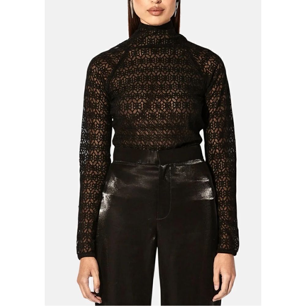 RtA Embroidered Mesh Mock Neck Long Sleeve Black Blouse Top Sz 10 NWT - Picture 9 of 9